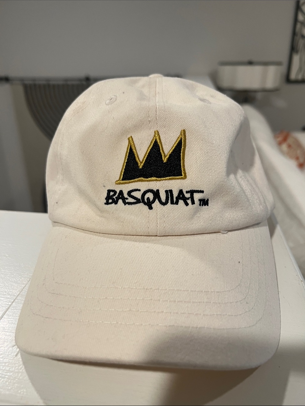 Primark Basquiat Unisex Cream Cap with Black & Gold Crown Embroidery